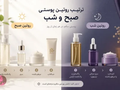 ترتیب صحیح روتین پوستی صبح و شب با شوینده، سرم، مرطوب‌کننده، ضدآفتاب و کرم شب