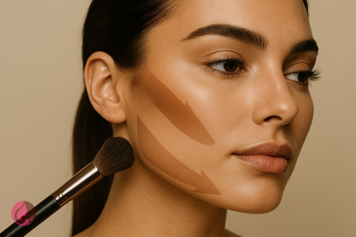 نواحی مناسب برای زدن کانتور و رژگونه روی صورت مدل با سبک آموزشی و فشن ادیتوریال