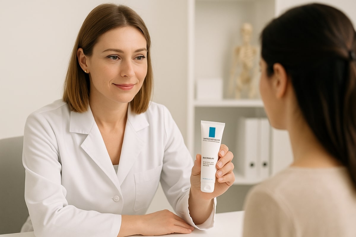 معرفی و نقد و بررسی برند لا روش پوزای (La Roche-Posay) 6 پزشک متخصص پوست در حال مشاوره با بیمار و معرفی محصول لا روش پوزای در محیط کلینیکی روشن و آرام، نماد اعتماد متخصصان پوست به برند