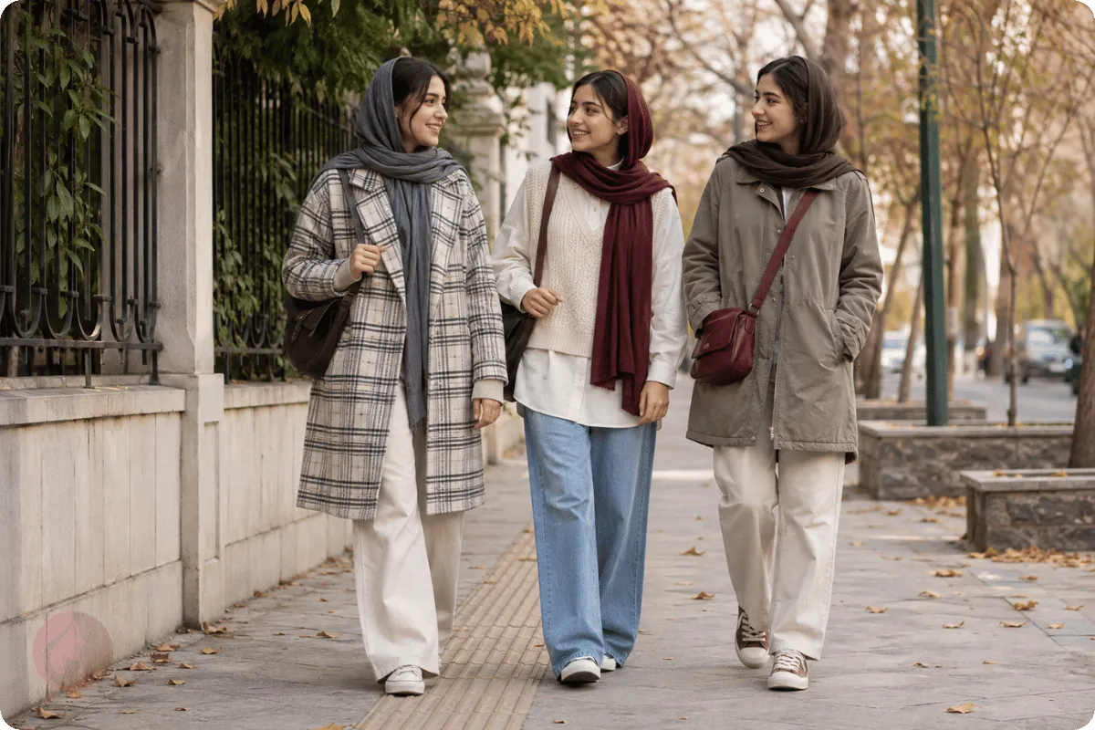 ترندهای استایل تینیجری پاییز ۱۴۰۵ (۲۰۲۶)؛ از جین بگ تا استایل شاعرانه 4 استایل تینیجری دخترانه پوشیده پاییز ۱۴۰۵ با مانتوی چهارخانه، جلیقه بافت، شلوار واید و شال