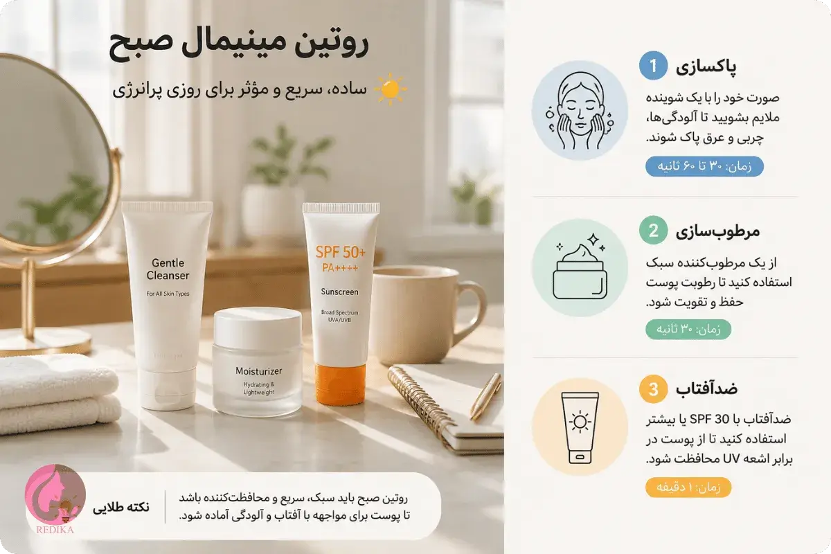 What Is Skinimalism? A Complete Guide to a Simple Skincare Routine 3 A minimal morning routine for the skin includes gentle cleansing, a light moisturizer, and daily sunscreen with appropriate SPF